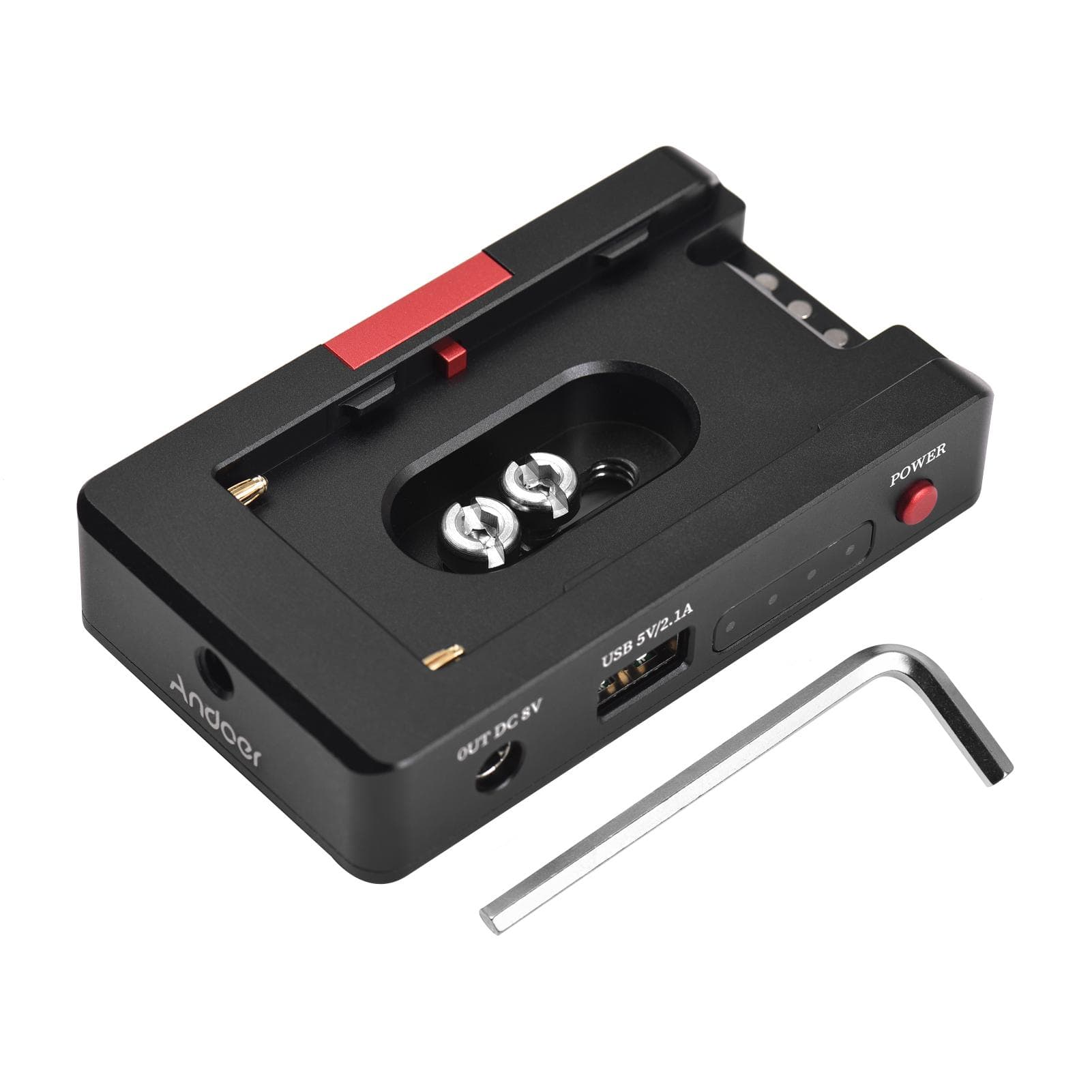 Andoer NP-F Battery Charger Metal Battery Adapter Plate with USB Charging Port DC12V DC8V DC black