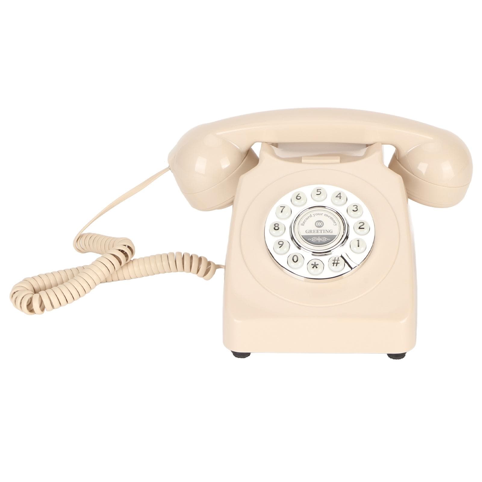 Vintage Telephone Push Button Dialing Sound Message Record Retro Landline for Wedding Party Home beige