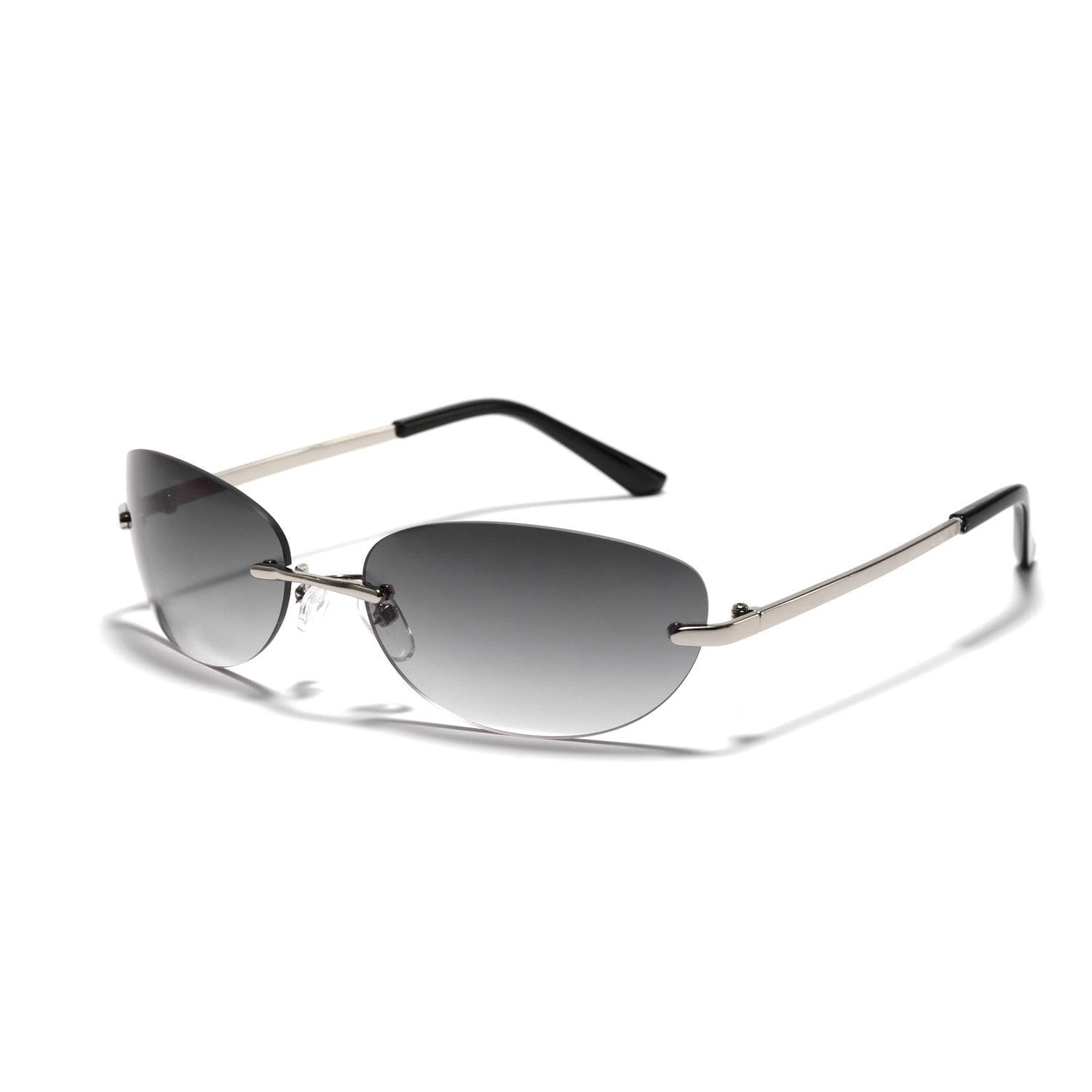 Rimless Sunglasses Women Fashion Oval 2000s Y2k Wrap Around Transparent Gradient Shades Designer Eyewear