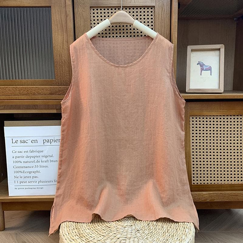 Lightweight Cotton and Linen Loose Sleeveless Vest Women's Summer Solid Color Shirt Women's Clothing M pink