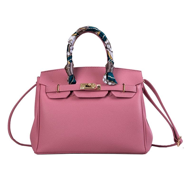 2020 Lock Handbag Fashion Lychee Pattern Single Shoulder Diagonal Platinum 30cm*15cm*24cm pink