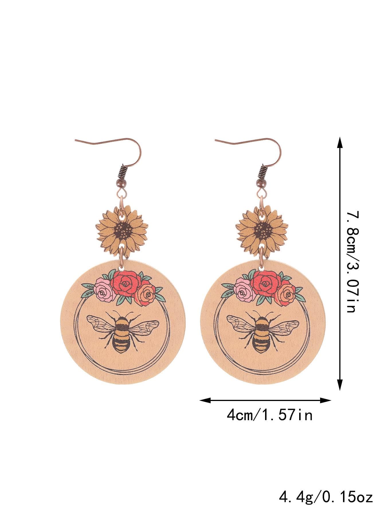 Western Wooden Bull Head & Floral Pattern Earrings for Women