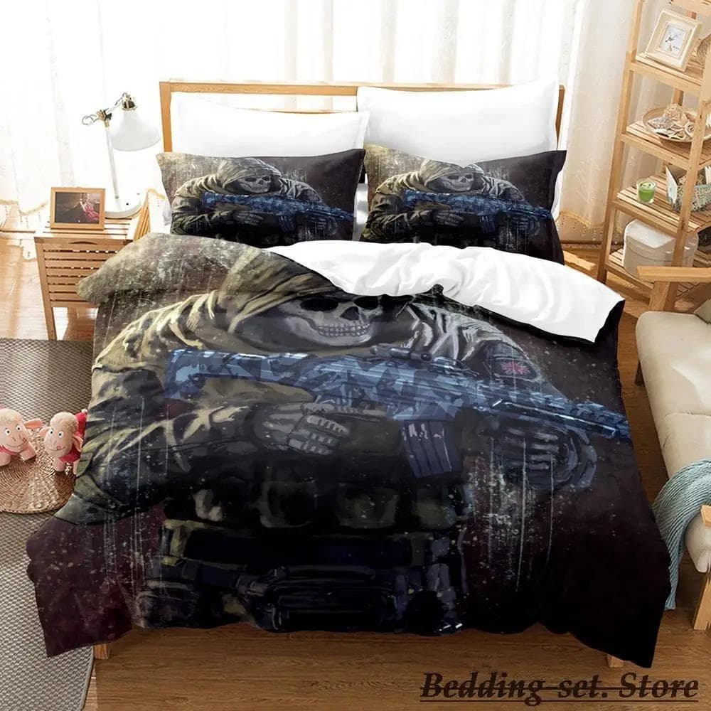 Game Call of Duty Simon Ghost Riley Bedding Set Cartoon Anime Three-piece Set Adult Kid Bedroom Duvetcover Sets 3D Shooting Game EU Single 135x200cm