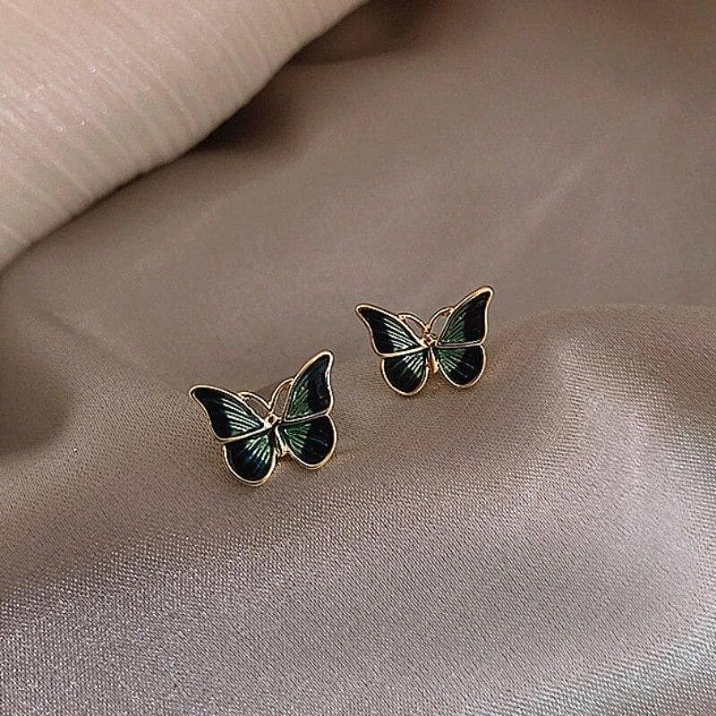 Cute Korean Earrings Butterfly Bling Zircon Stone Rose Color Stud Earring for Women Fashion Jewelry