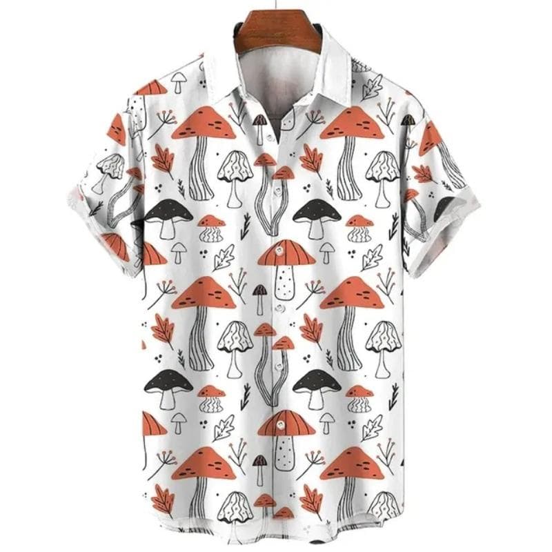New Short-Sleeved Shirt Men Plus Size Hawaiian 3d Mushroom Print Men'S Tops Vintage Summer Streetwear Shirt For Men Clothing M