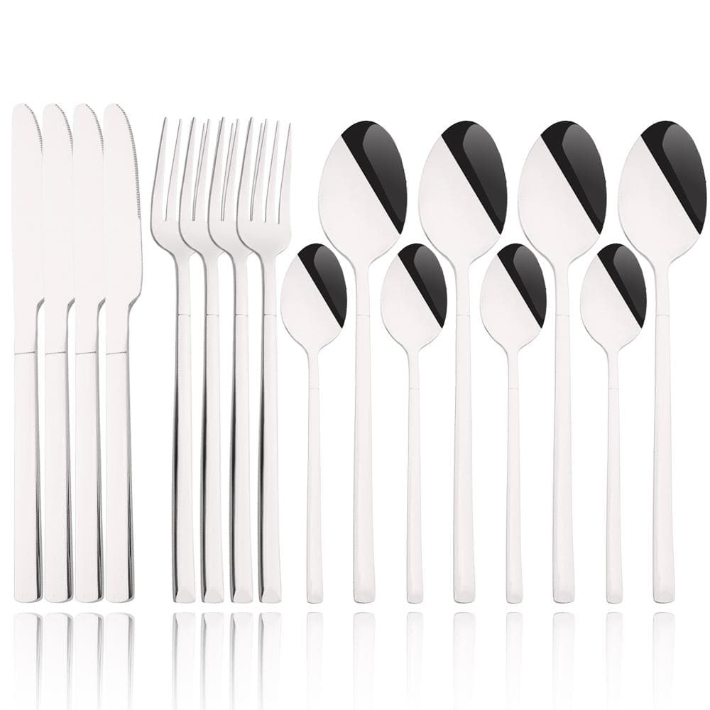 4People Pink Gold Dinnerware Set Stainless Steel Cutlery Set Knife Fork Tea Spoon Dinner Set Kitchen Tableware Silverware Set silver