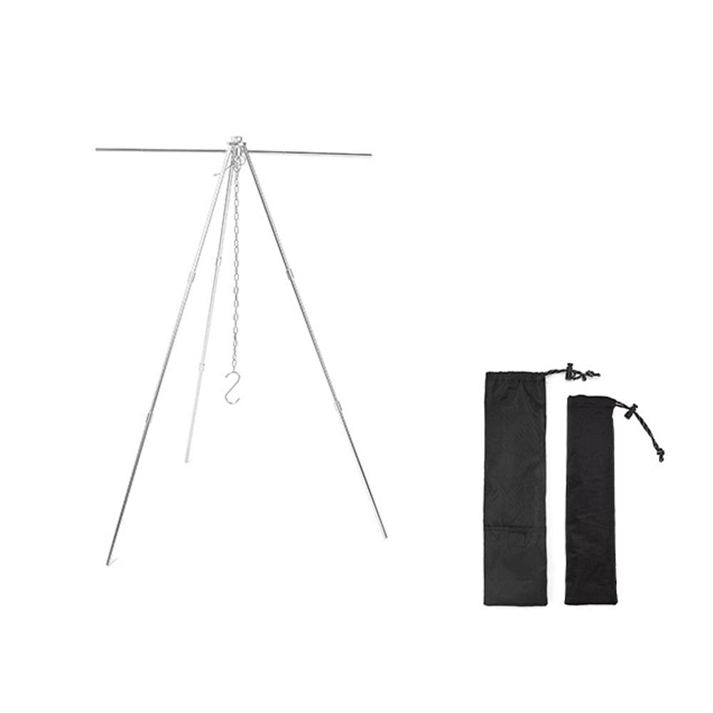 Outdoor Portable Aluminum Alloy Hung Tripod Camping Picnic Pot Hung Rack Set Extendable Pot Holder S silver