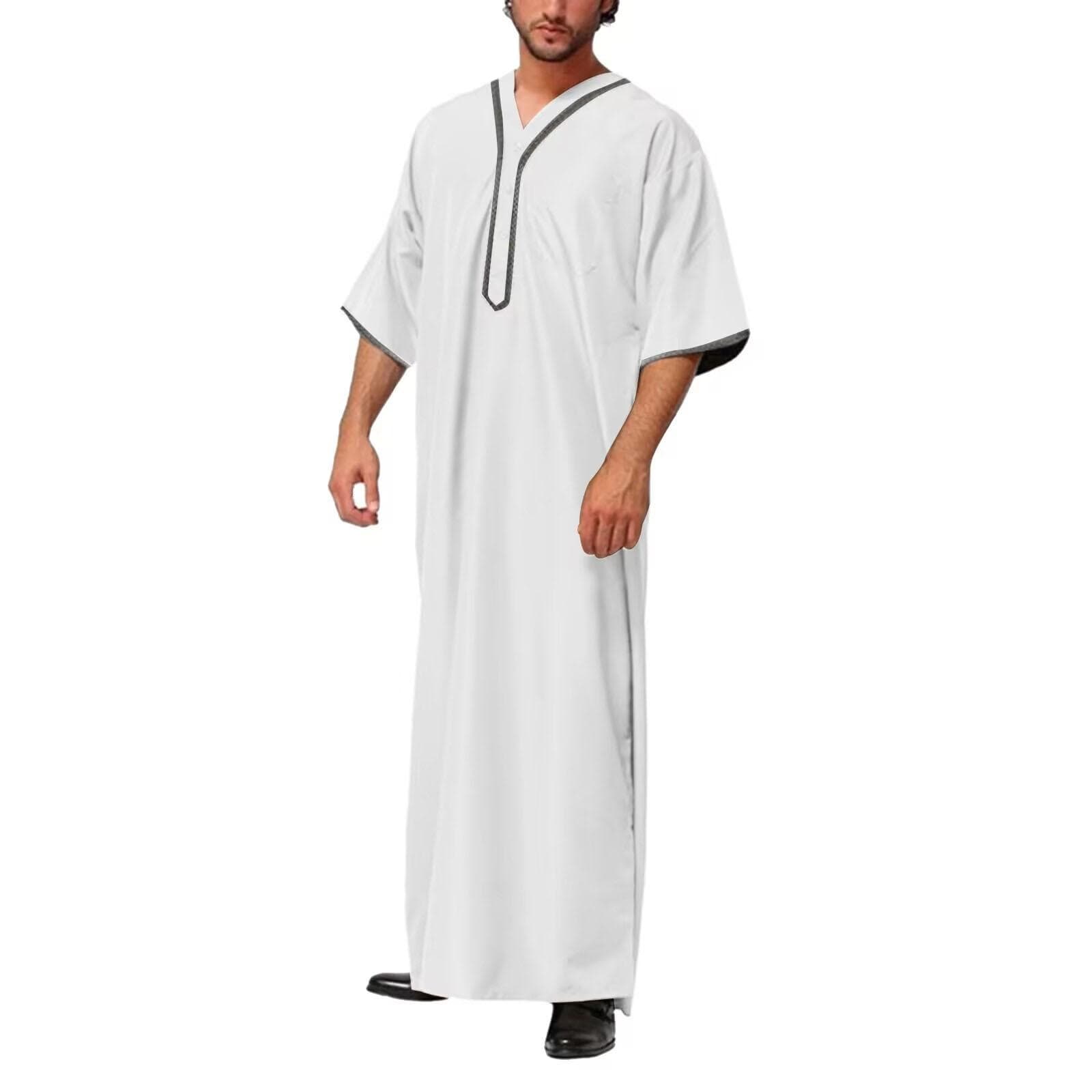 Men Muslim Islamic Kaftan Arab Vintage Middle Sleeve Thobe Robe Loose Dubai Saudi long top XXL