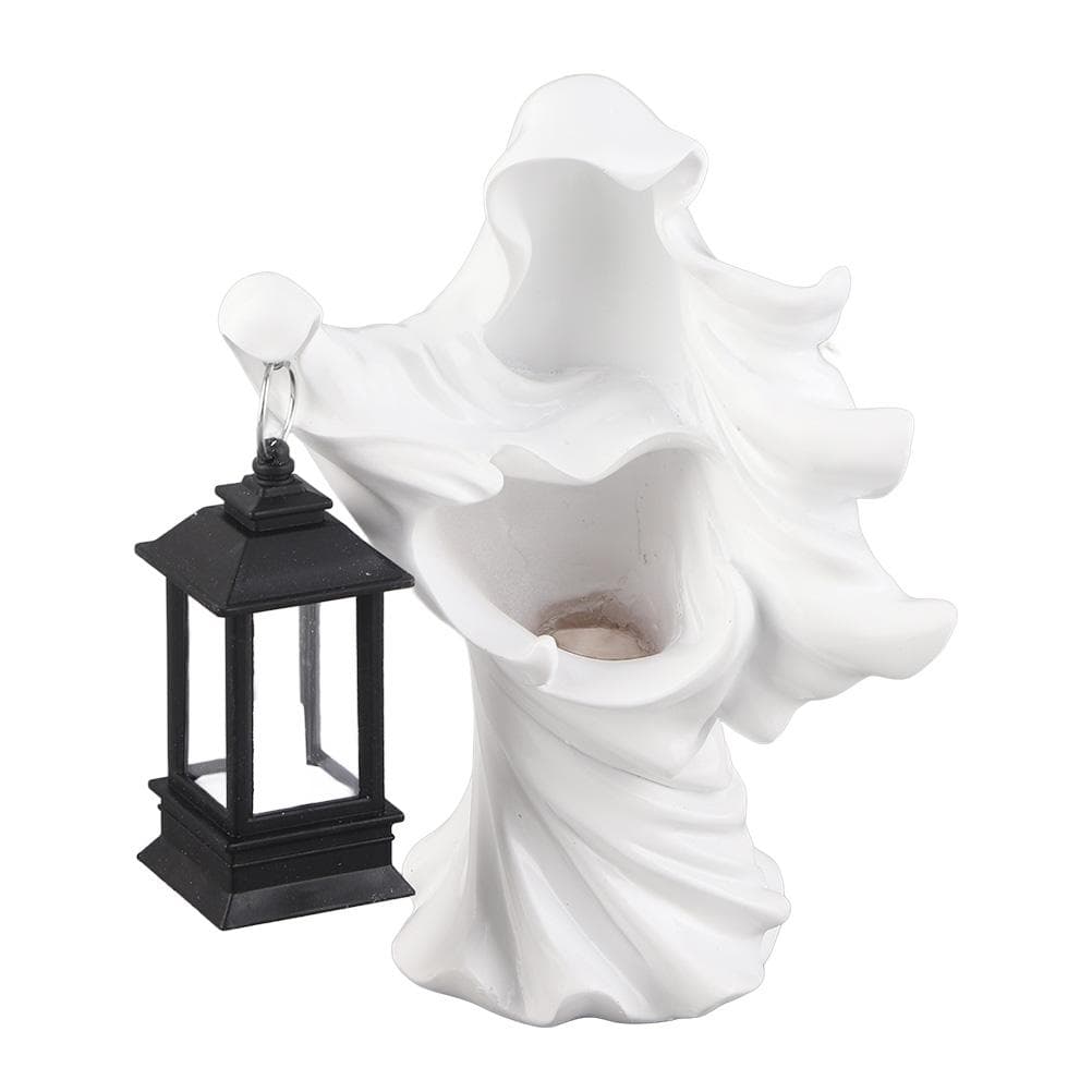 Resin Ghost with Lantern Resin Ghost Hell Messenger Statue Halloween Sculpture Garden Yard white