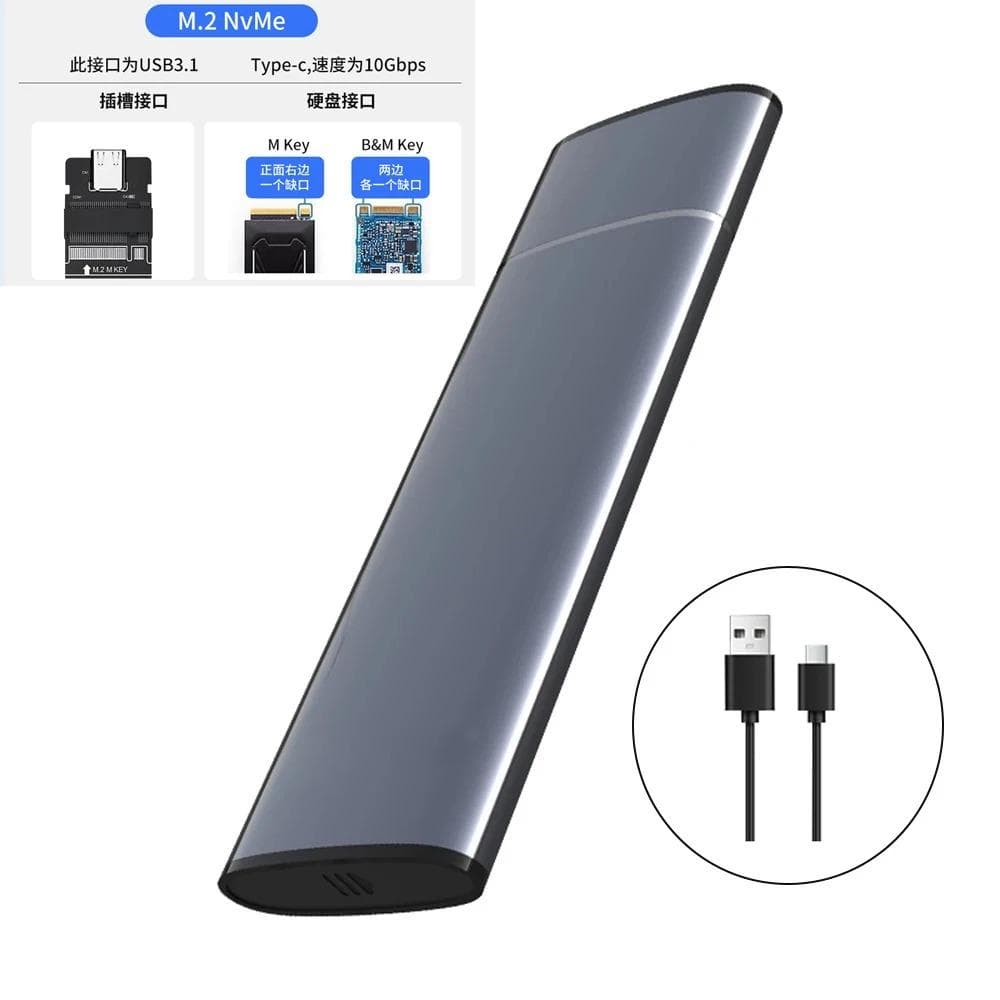 M.2 SATA NVMe Enclosure Aluminum External HDD SSD Case USB C 3.1 Gen2 10Gbps to NVMe SATA NGFF PCIe External Box for Laptop PC 10Gbps NVME