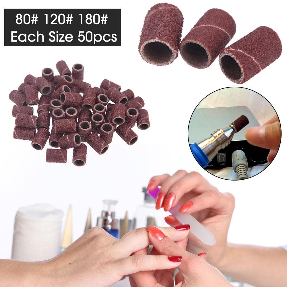 150pcs/pack Sanding Bands for Manicure Pedicure Nail Drill Machine 80# 120# 180# Each Size 50pcs