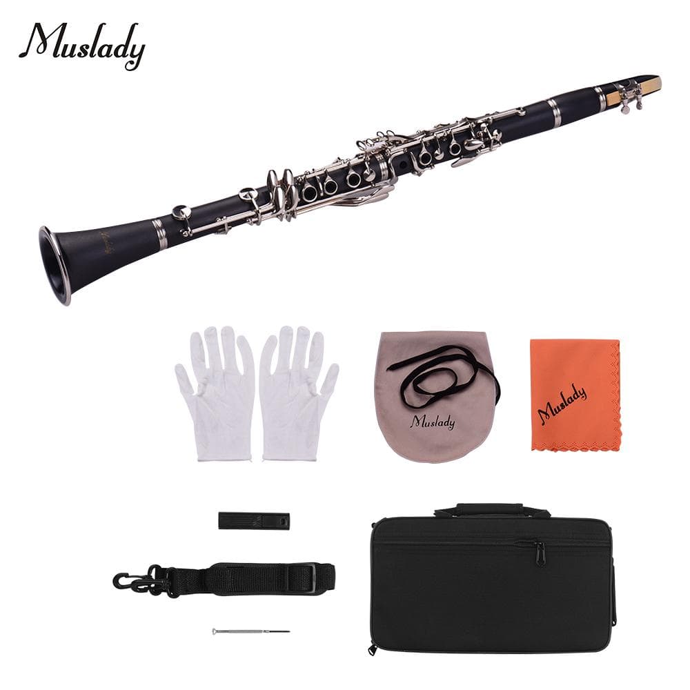 Muslady 17-Key Clarinet Bb Flat with Case Screwdriver Reed Case 10pcs Reeds black