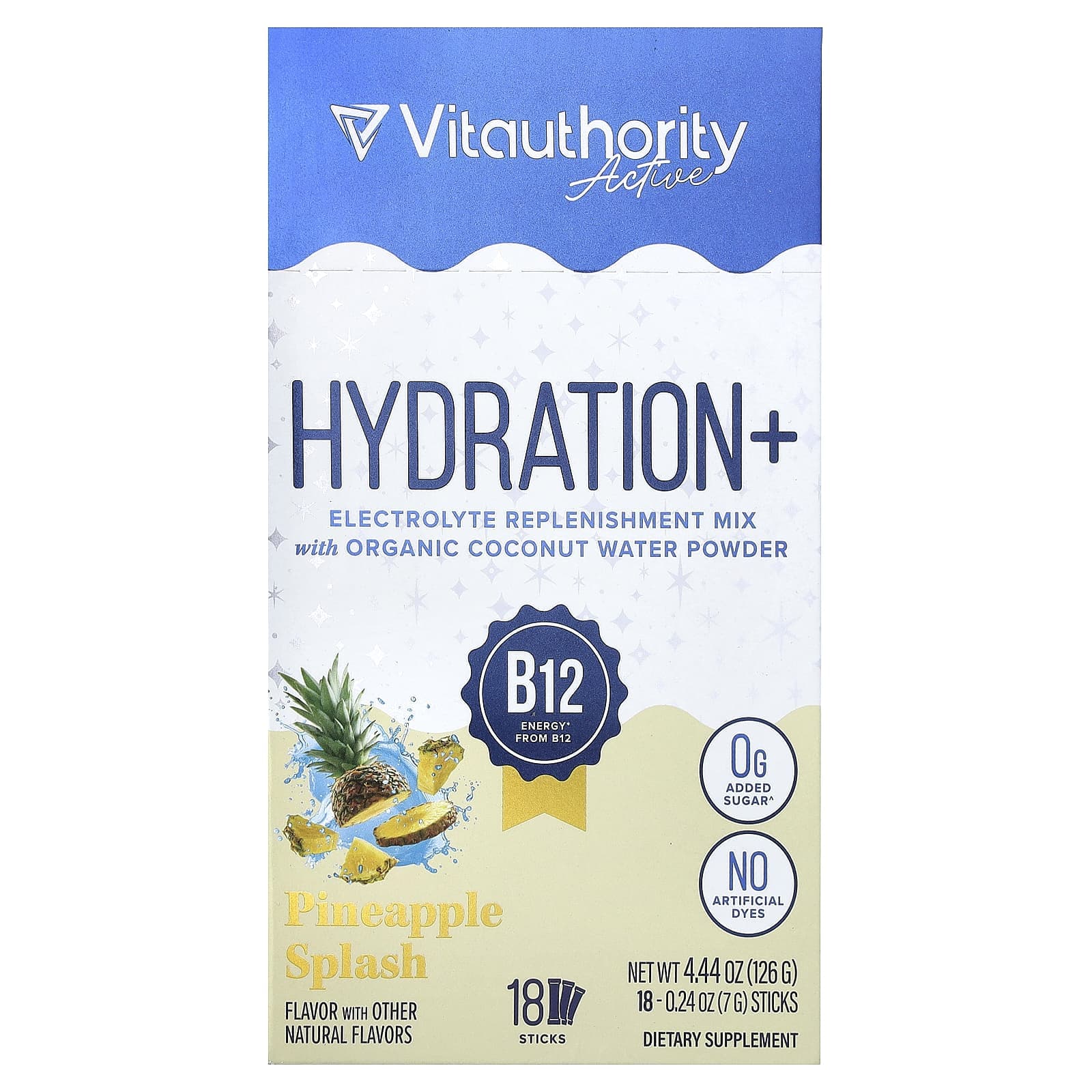 Vitauthority, Active, Hydration+, Pineapple Splash, 18 Sticks, 7g (0.24oz) Each
