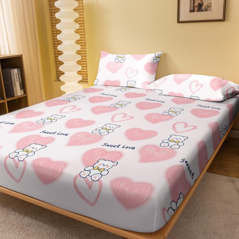 1 Cartoon Cute Animals Bear Printed Matte Fitted Sheet, Bedroom Printed Bed Cover, Bedding (Excluding Pillowcases) 71x132cm