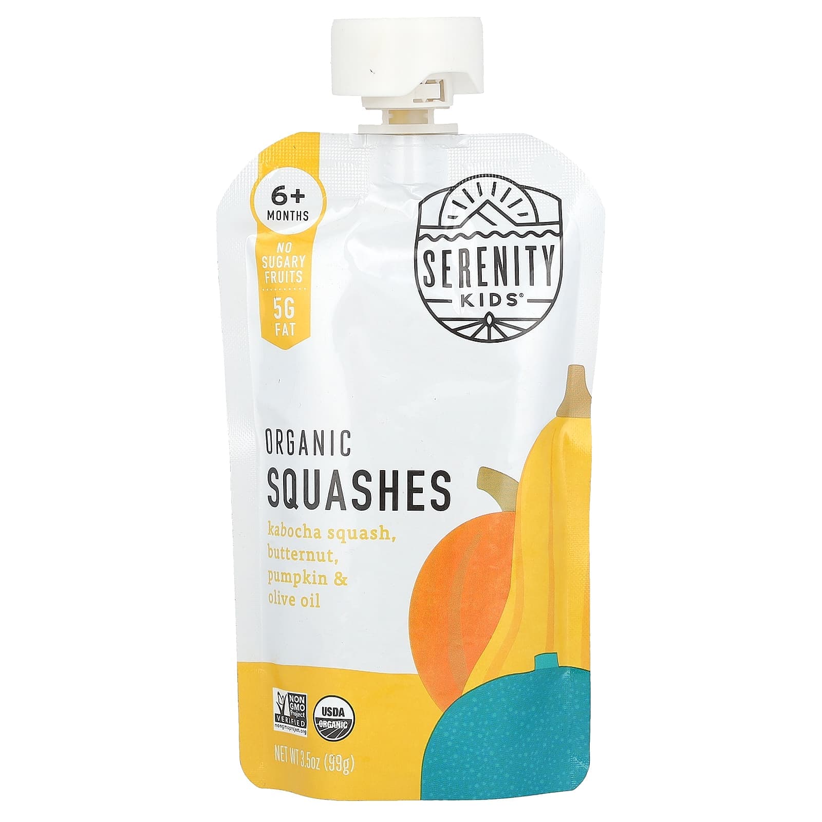 Serenity Kids, Organic Squash, 6 months+, Kabocha Squash, Butternut, Pumpkin and Olive Oil, 3.5 oz (99 g)