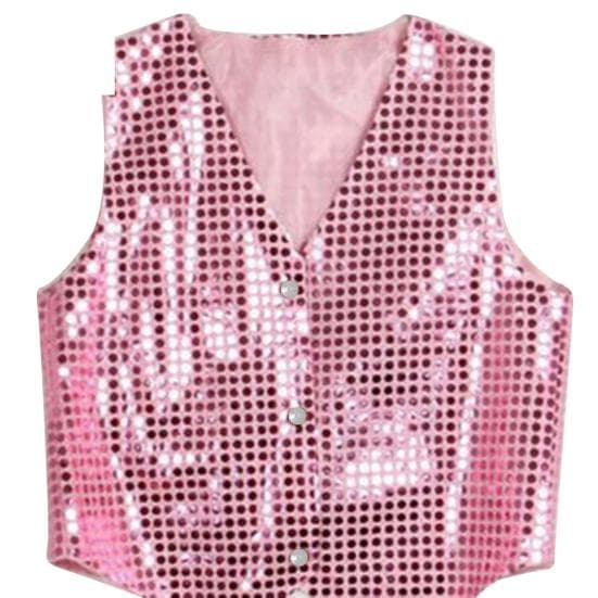 Boys Girls Sequined Vest Waistcoat Hip-hop Dance Party Street Show Costume Height 140cm pink