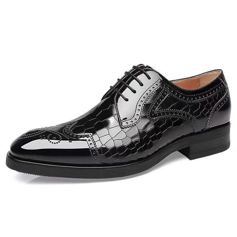 Man Crocodile Skin Loafers Brogue Designer Men Formal Dress Shoes Leather Shoes Lace-up Office Business Wedding Oxford Shoes 45 black