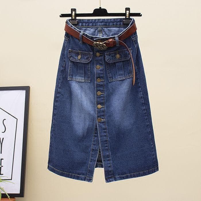 Women Skirt High Waist Wide Leg Slim Summer split Package Hip Denim Sexy Skirt XL dark blue