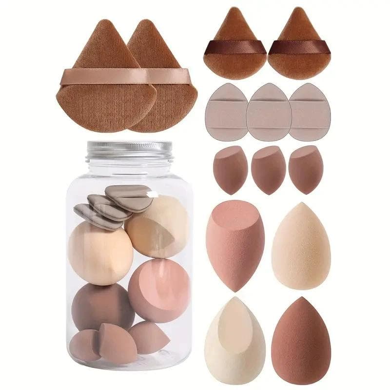14Pcs Makeup Sponge Blender Beauty Egg Foundation Sponges with Storage Bottle Powder Puffs Cosmetic Puff Make Up Accessories coffee