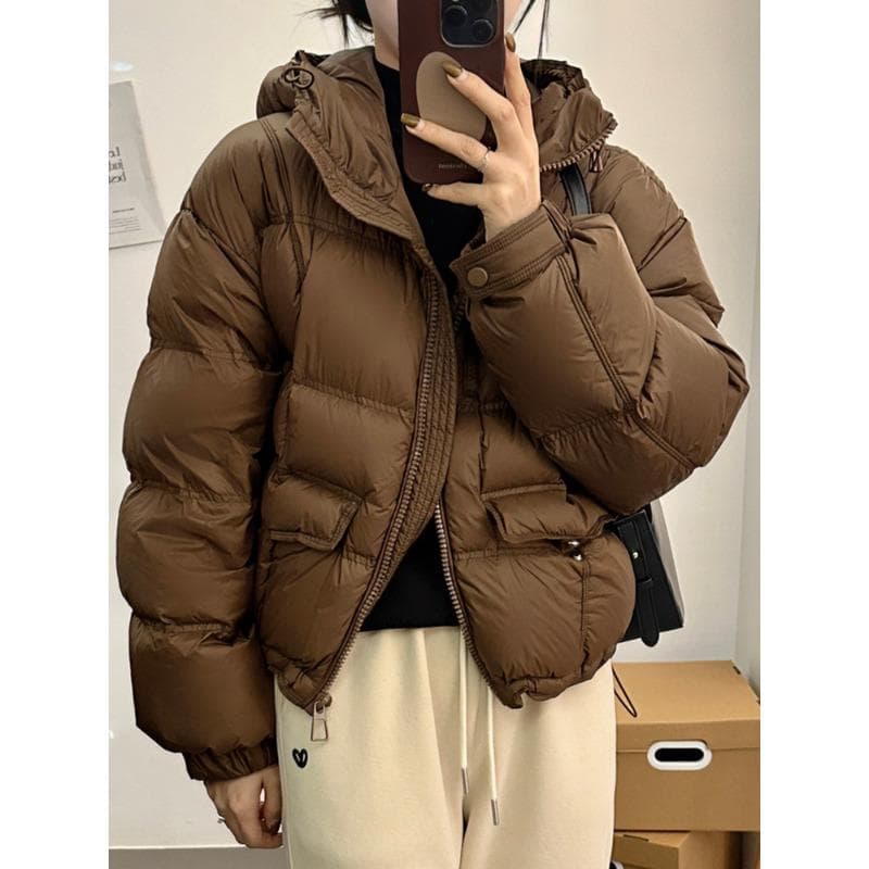 Hooded Down Jacket Women's Winter New Fashion Super Good-looking Thickened Bread Jacket XL