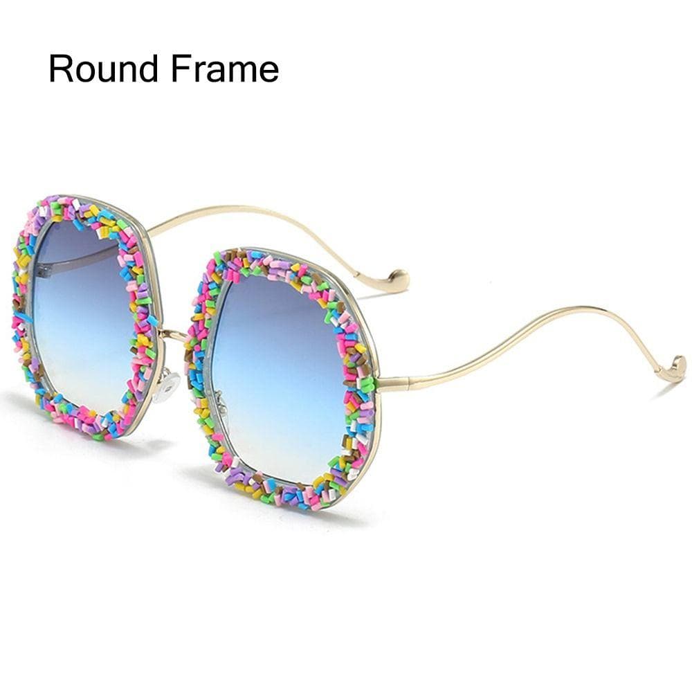 Rhinestone Sunglasses Women Designer Steampunk Oversized Round Female Sunglasses Music Festival