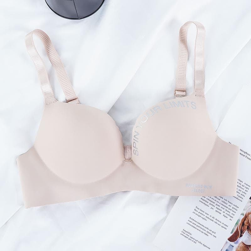 Women's Seamless Bra Sexy Underwear Push Up Wireless Bralette Underwears Fashion Letter Pattern Female Lingerie Bras for Women 34/75AB beige