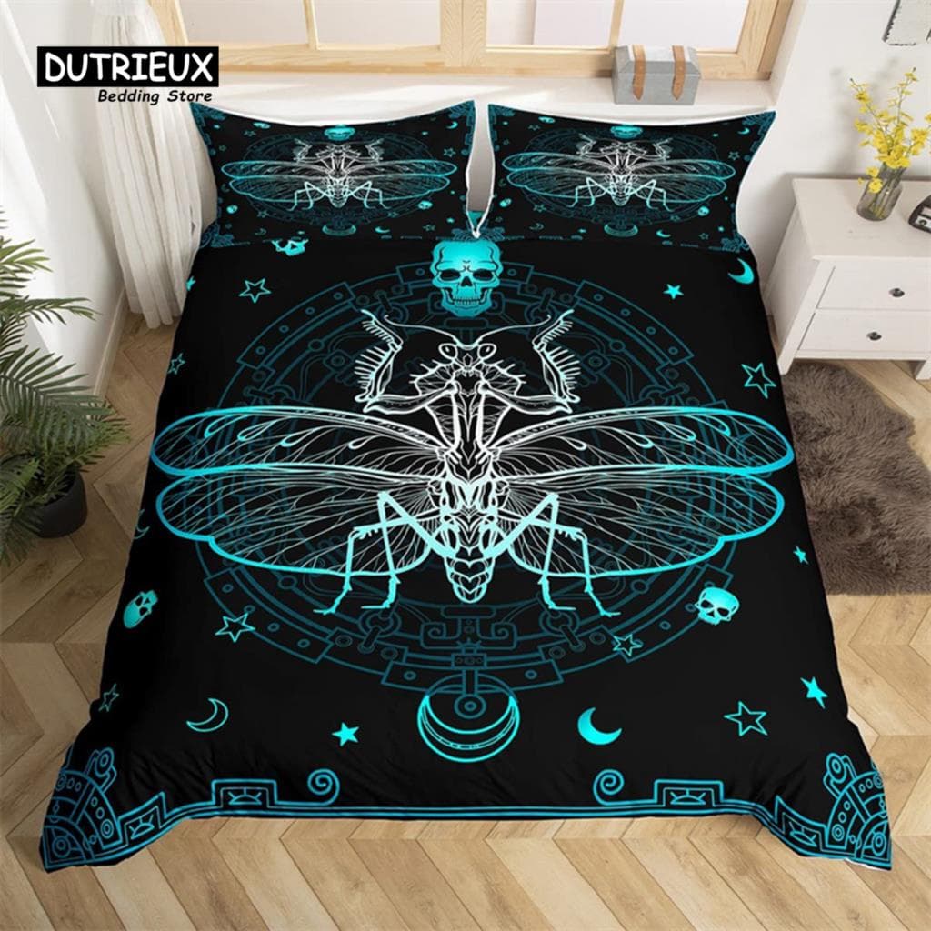 Dragonfly Duvet Cover Set King Queen Size Chic Animal Comforter Cover Microfiber Bohemia Mandala Bedding Set Flowers Bed Cover EU single(135x200cm)