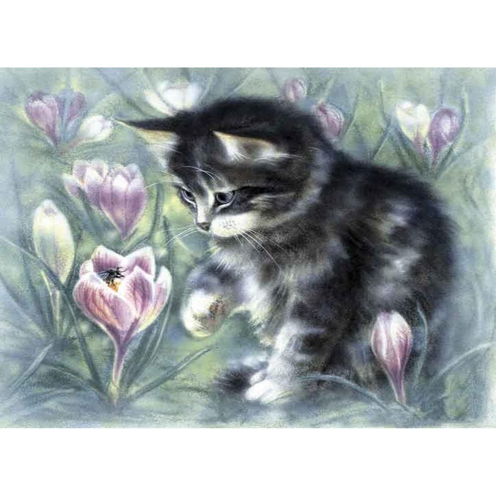 5D Diamond Painting cat and flowerDiamond Embroidery Cross Stitch Rhinestone Mosaic Painting 20X30CM