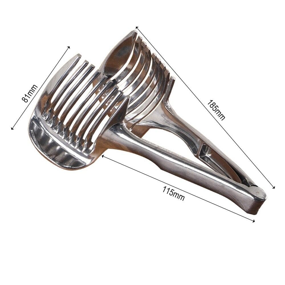 Kitchen Gadgets Handy Stainless Steel Onion Holder Potato Tomato Slicer Vegetable Fruit Cutter Safety Cooking Tools