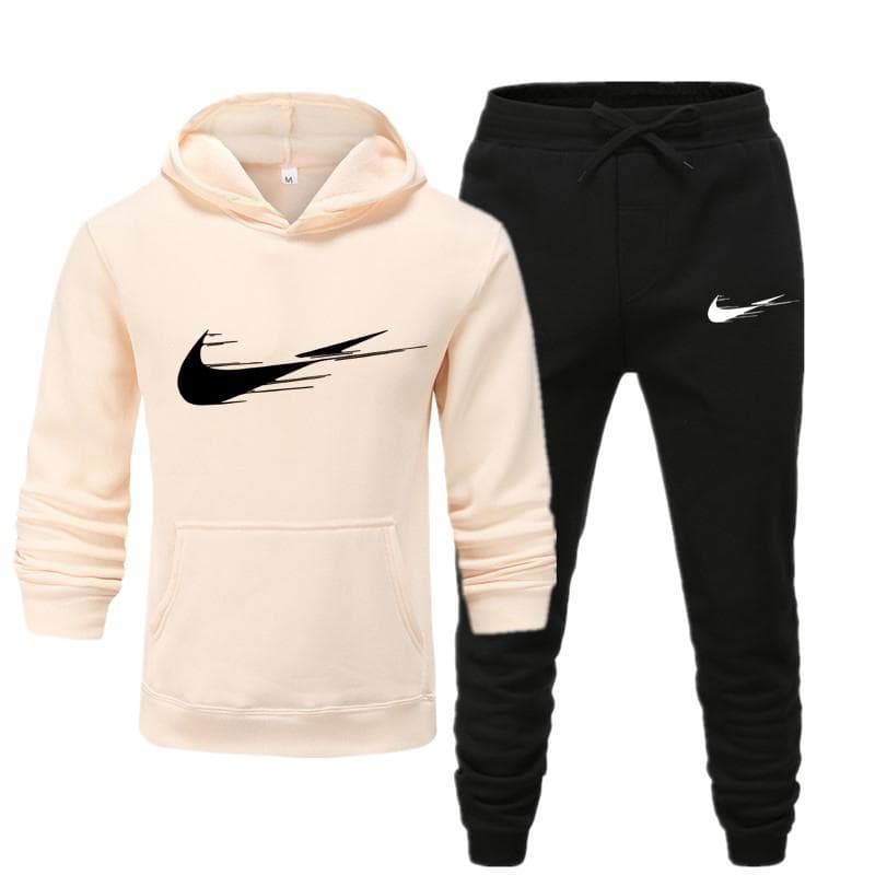 khaki Men/women Sportswear Sets Spring Autumn Brand Hooded Sweatshirt Casual Tracksuit Men 2 Piece Hoodies + Pants Men Clothing 3XL ivory