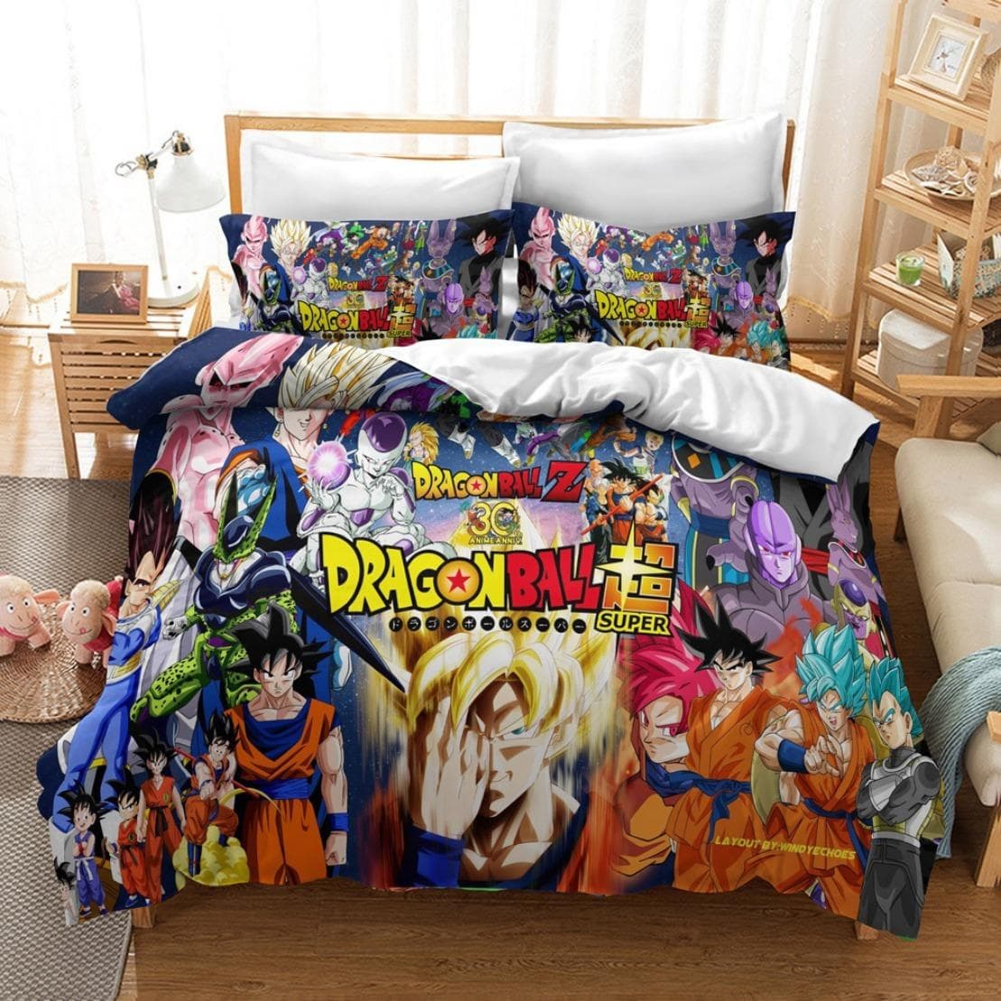 Anime Dragon-Ball Bedding Set,Anime 3D Dragon Duvet Cover,Duvet Comforter Quilt Cover Set Super Saiyan Bedding Set 135x200cm 2pcs