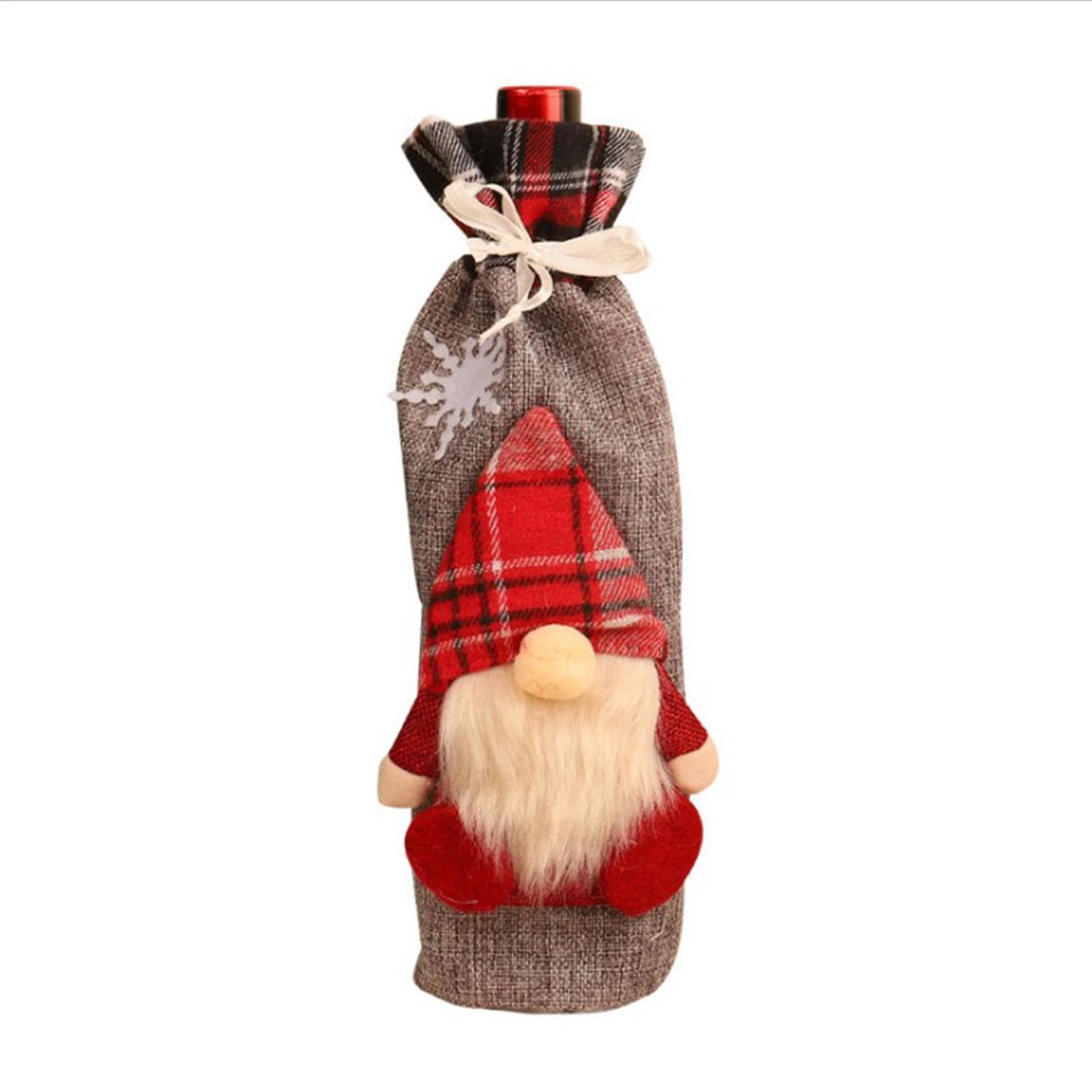 Christmas Wine Bottle Cover Santa Claus Pattern Champagne Bottle Holders Cover Table Decor Gift grey