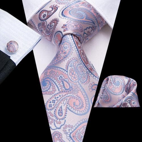 Mens Tie Classic Silk Necktie Pocket Square Cufflinks Set Paisley Floral Wedding N-3227