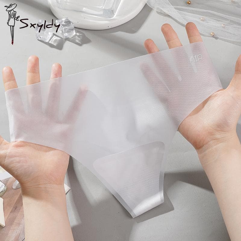 Transparent Panties For Women Seamless Thong Sexy Pure Cotton Antibacterial Ice Silk Underwear M grey