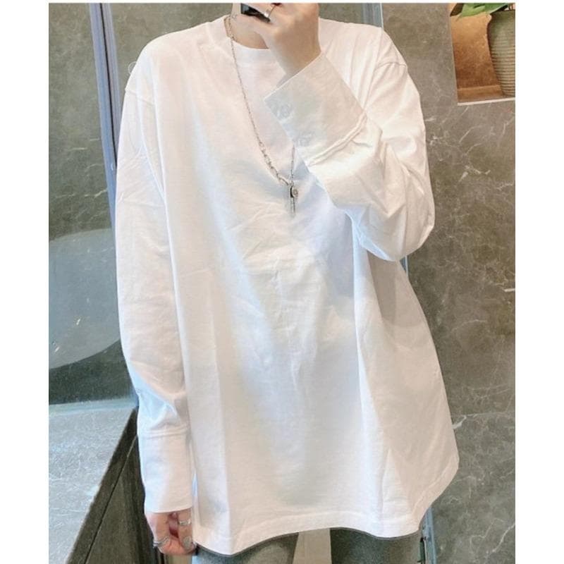 Spring and Autumn New White T-shirt Women's Long-sleeved Mid-length Cotton Top Base Shirt XXL white