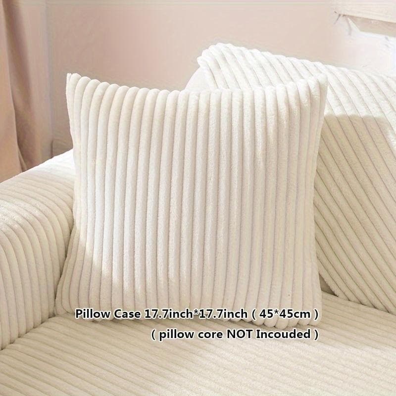 1 Piece Winter Straight Stripe Thickened Warm Plush Sofa Cover, Non-Slip Sofa Cover, Simple Modern Style Pet Dirty Resistant Non-Slip Sofa Cover ivory