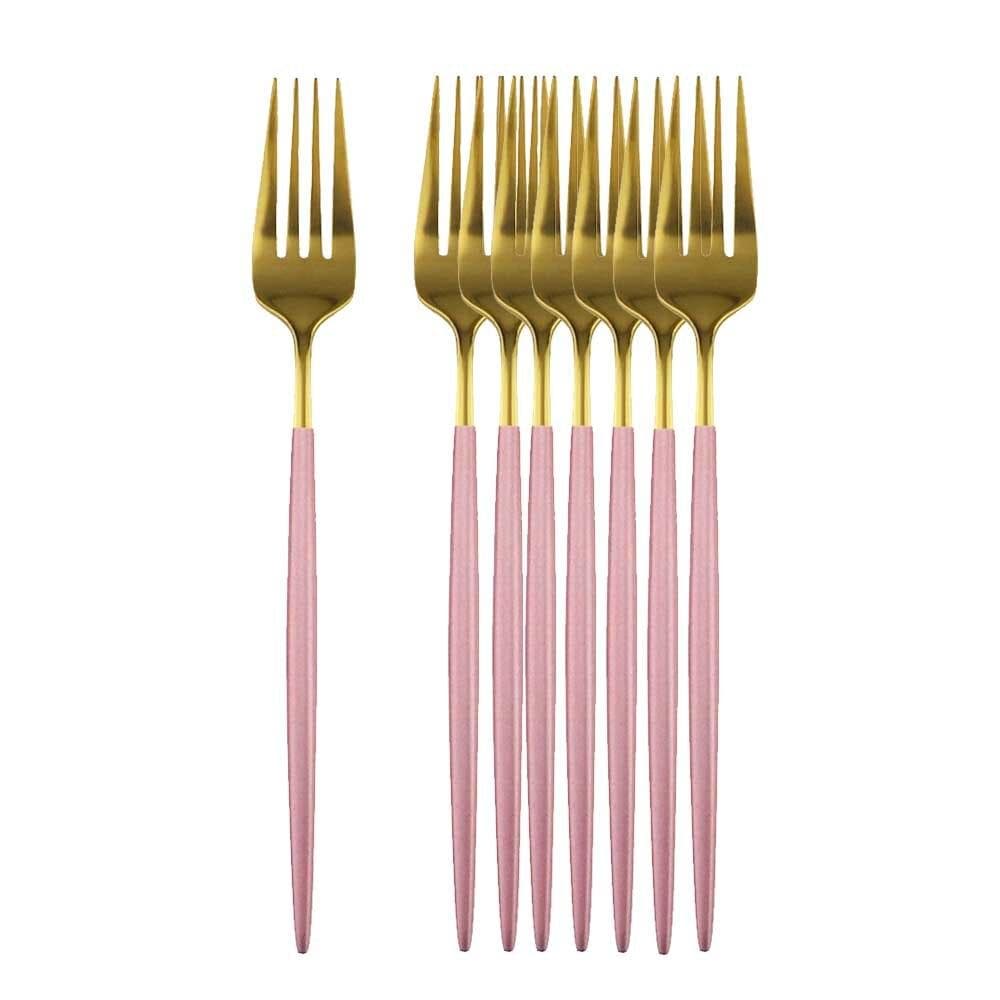 8/16Pcs Black Gold Dinner Fork Tableware Dinnerware Stainless Steel Silverware Gold Kitchen Flatware Black Cutlery 8Pcs pink/gold