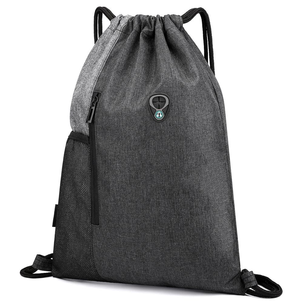 Gym Sack with Earphones Jack Drawstring Backpack Water-resistant Drawstring Bucket Bag Light Sack grey