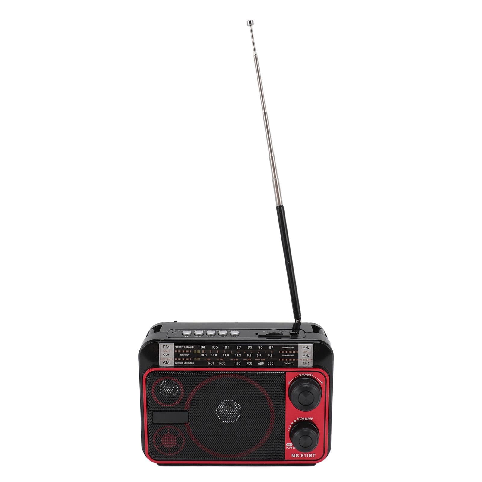 Portable Shortwave Radio FM AM SW Bluetooth 5.0 Multifunction Multi Band Radio with Telescopic EU Plug red black
