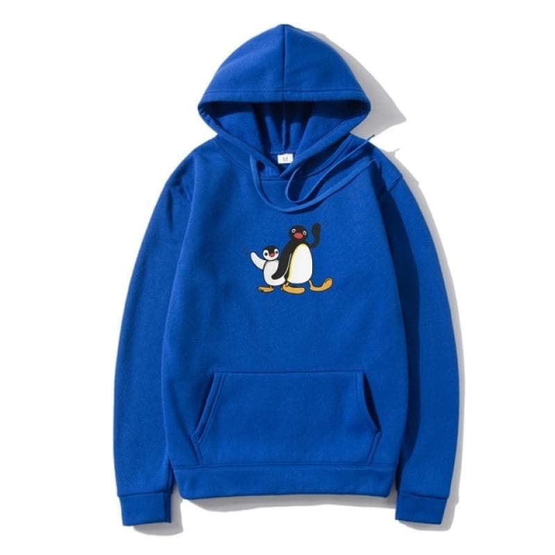 Pingu Men's Pullover Penguin Series Cartoon Meme Kids Retro Cute Funny Funny Hoody Camisas Hoodie Pullover Premium Cotton L blue