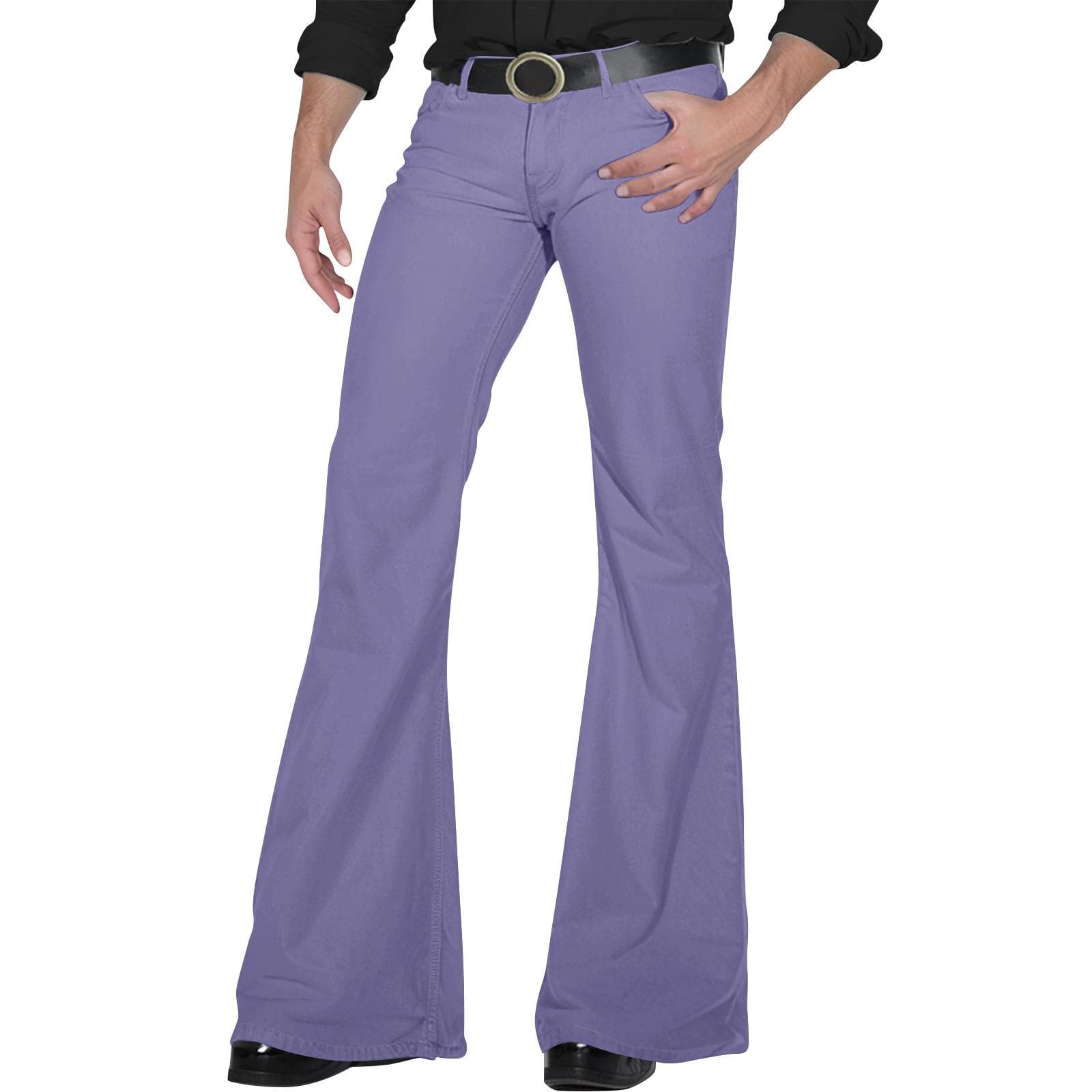 Men's Retro Disco Flared Pants Loose Stretch Vintage Trousers Fit Flared Comfortable Retro Stretch Twill Men's Trousers XL light purple