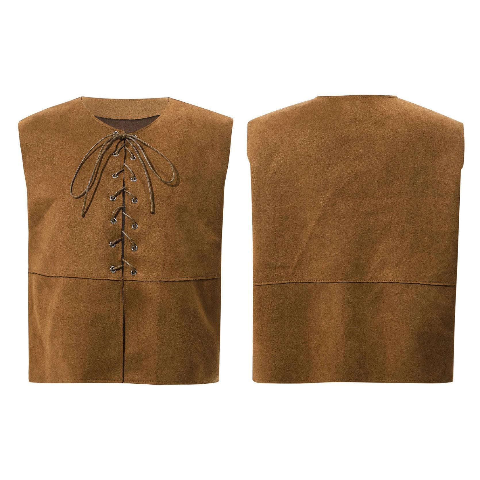 Kids Boy Girl Medieval Vest Lace Up Steampunk Renaissance Waistcoat Top Halloween Costume 5-6 Years brown