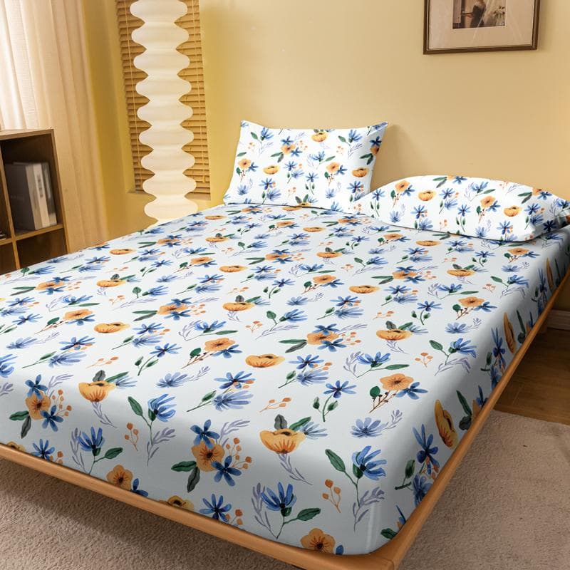 1 Simple Modern Plant Flower Printed Matte Fitted Sheet, Bedroom Printed Bed Cover, Bedding (Excluding Pillowcases) 71x132cm