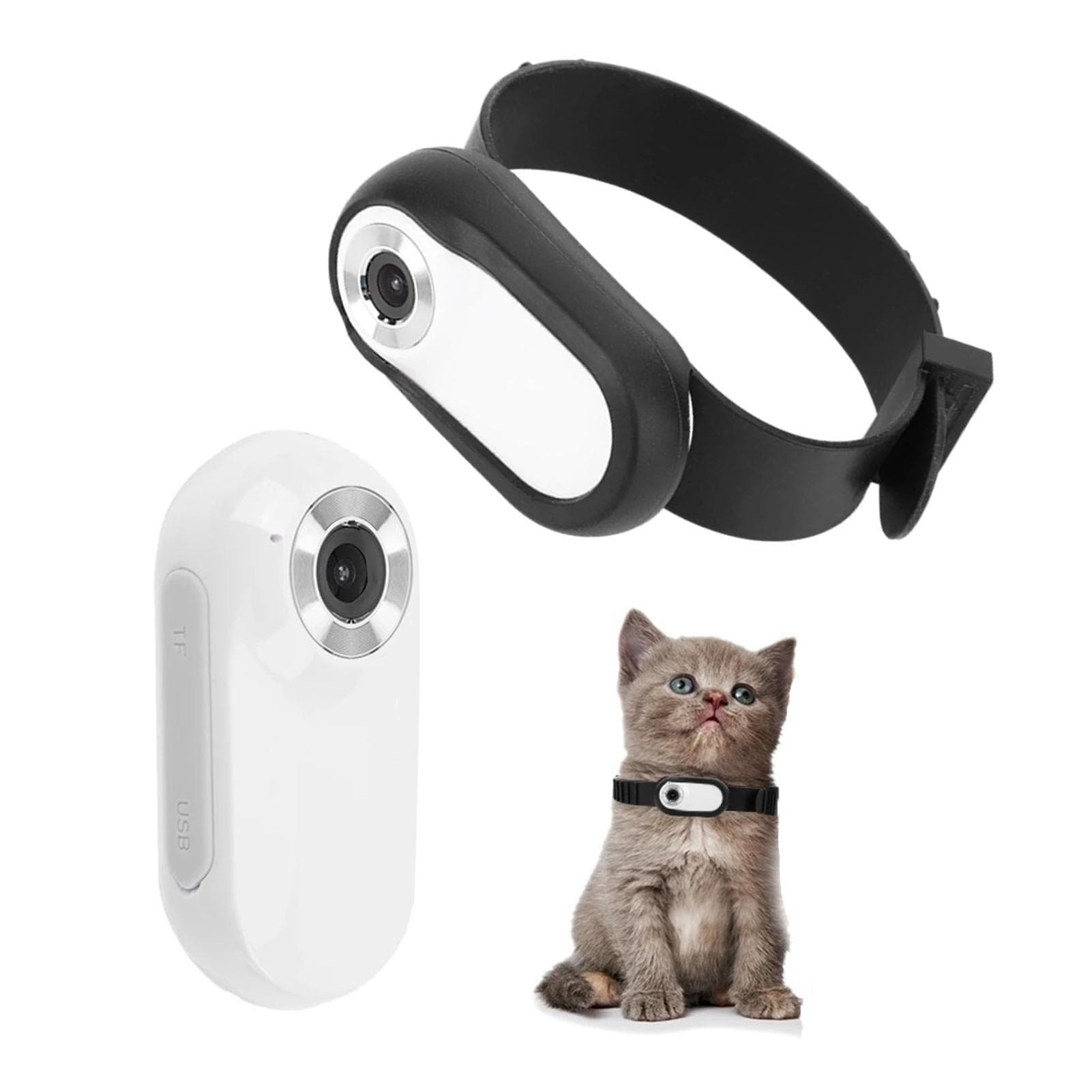 1080P Pet Camera Collar Cat Collar Camera 90 degrees Wide Angle Dog Collar Camera Mini Sports Camera white