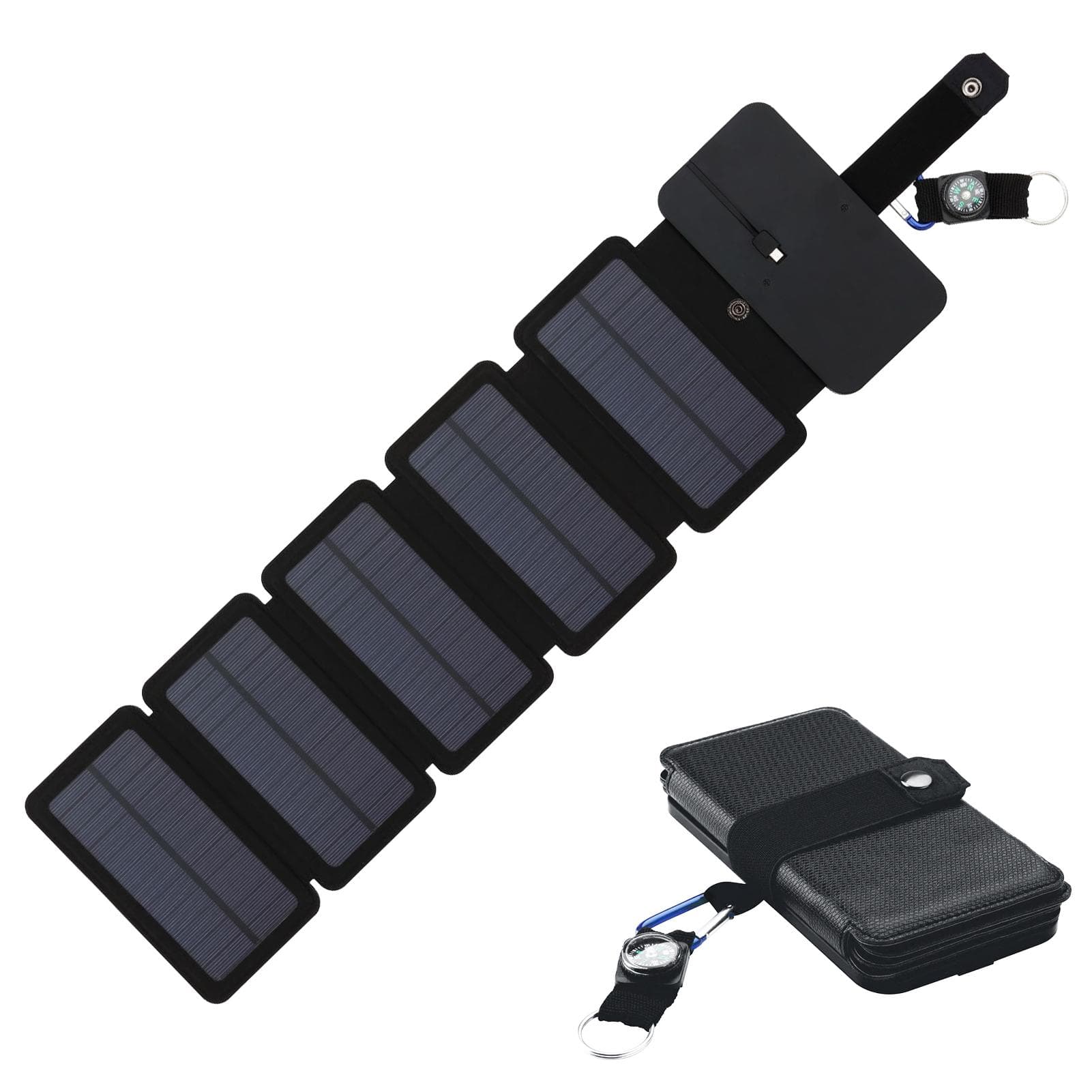 Foldable Solar Panel Charger Outdoor Emergency Power with Compass for Camping Hiking Backpacking 5 fold