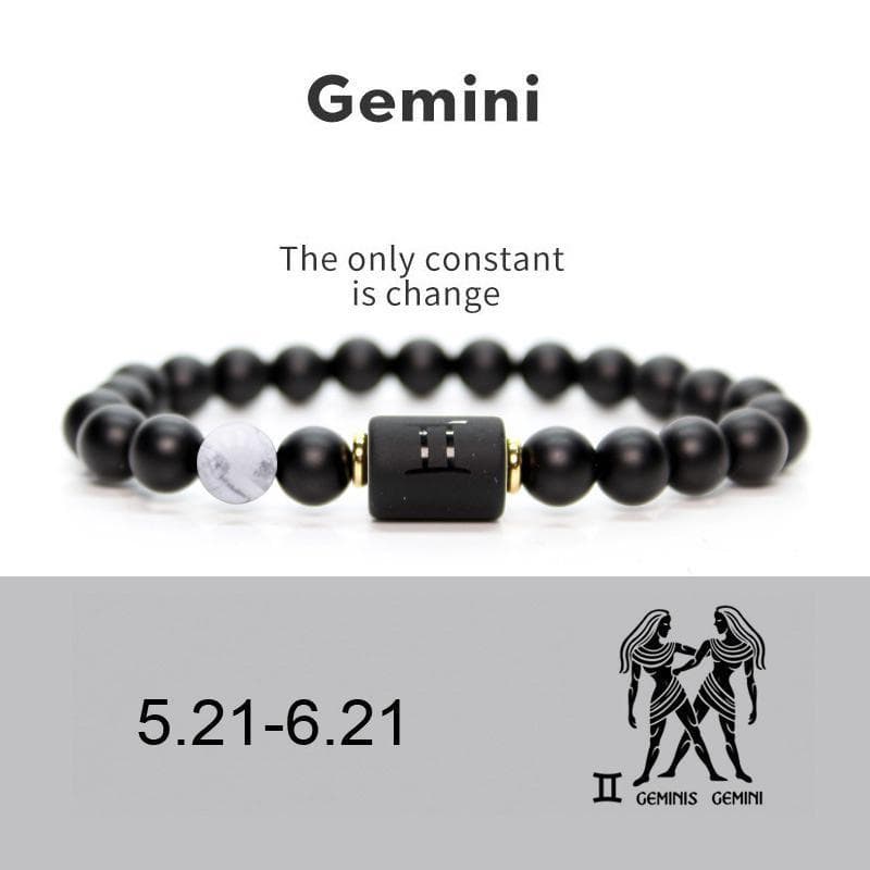 Men Women 12 Constellation Bracelet Elastic Bracelet Hand Woven Adjustable Natural Tiger Eye Obsidian Bracelet Party Gift Jewelry gemini