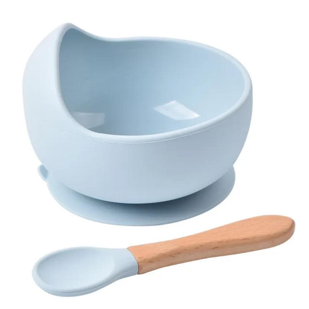 Food Grade Silicone Baby Feeding Bowl Set Solid Color Waterproof Kids Feeding Bowl with Spoon Children Tableware Dinnerware Set blue