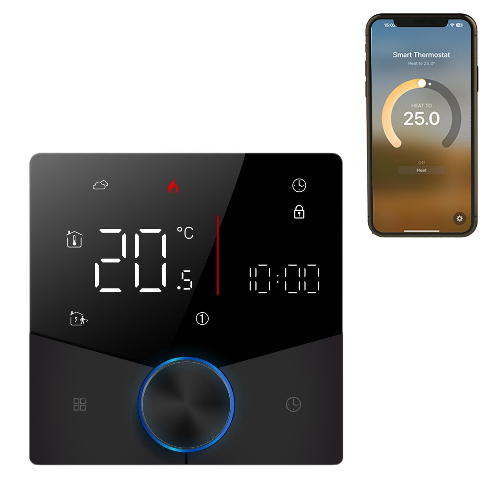 Wireless Matter Thermostat for House Water/Gas Boiler Heating with APP and Voice Assistant Control Electric heating black