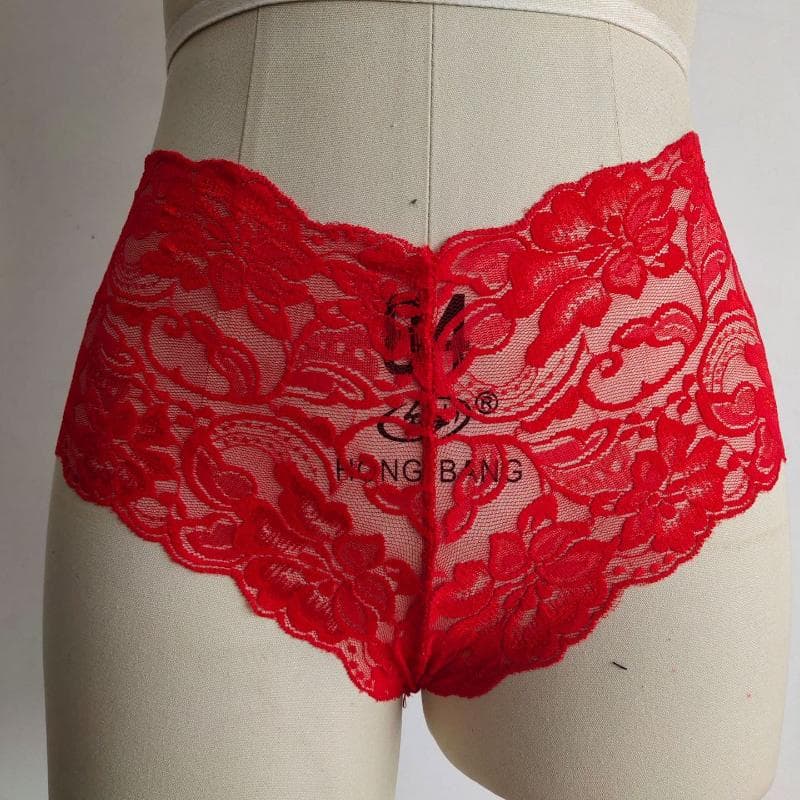 Women's Fashion Breathable Underwear Lace Shorts 3XL red