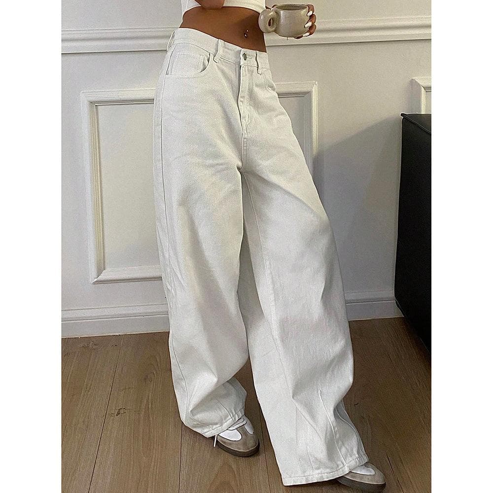High Street Jeans for Women Loose Straight Design Niche Wide-leg Trousers 3XL white